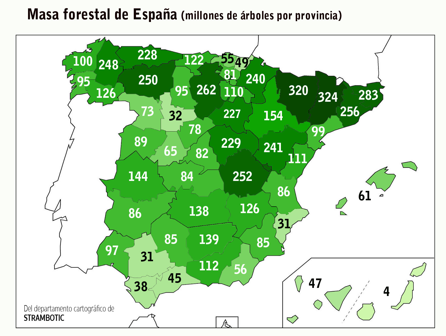Mapa: las provincias españolas con más (y con menos) árboles